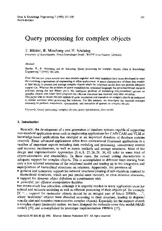 (PDF) Query processing for complex objects