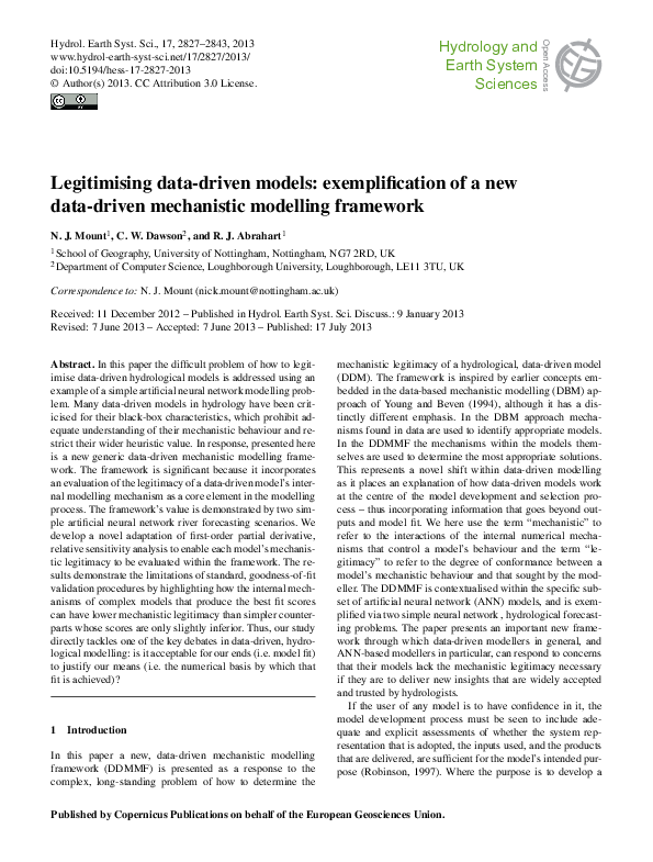 (PDF) Legitimising data-driven models: exemplification of a new data ...