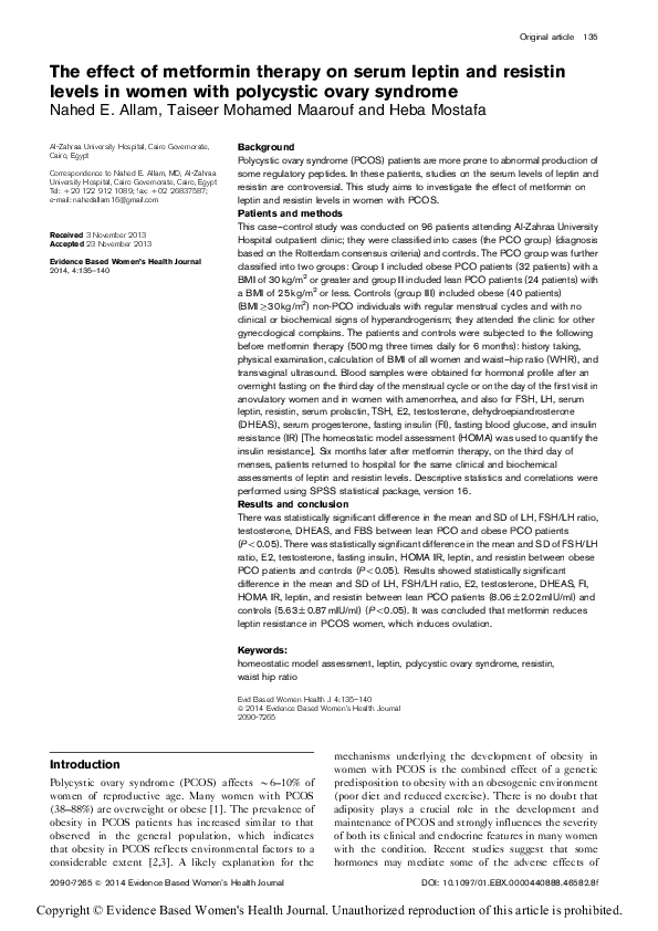 (PDF) The effect of metformin therapy on serum leptin and resistin ...