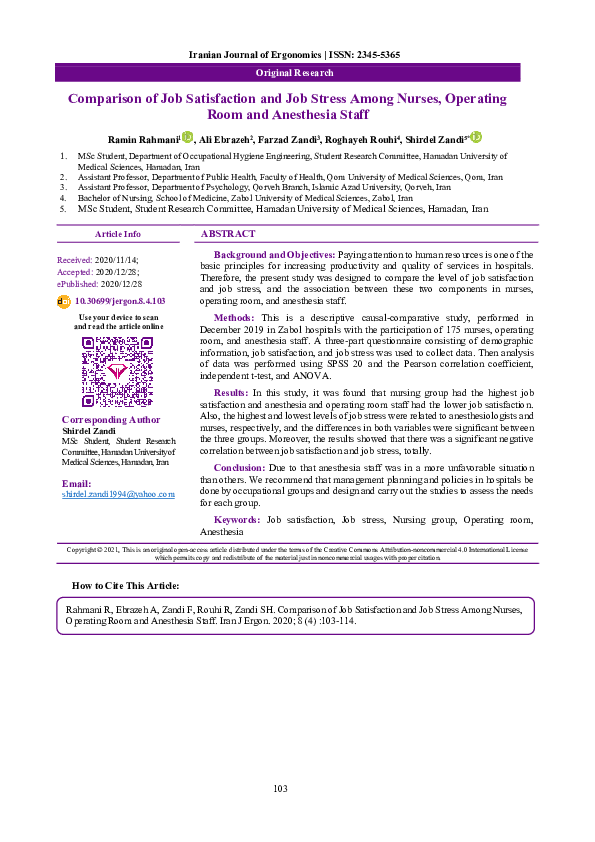 (PDF) Comparison of Job Satisfaction and Job Stress Among Nurses ...