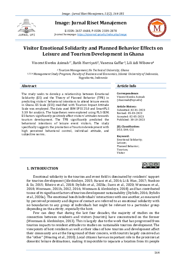 (PDF) Visitor Emotional Solidarity and Planned Behavior Effects on ...