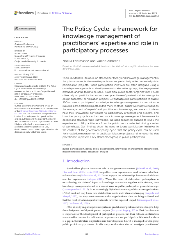 (PDF) The Policy Cycle: a framework for knowledge management of ...
