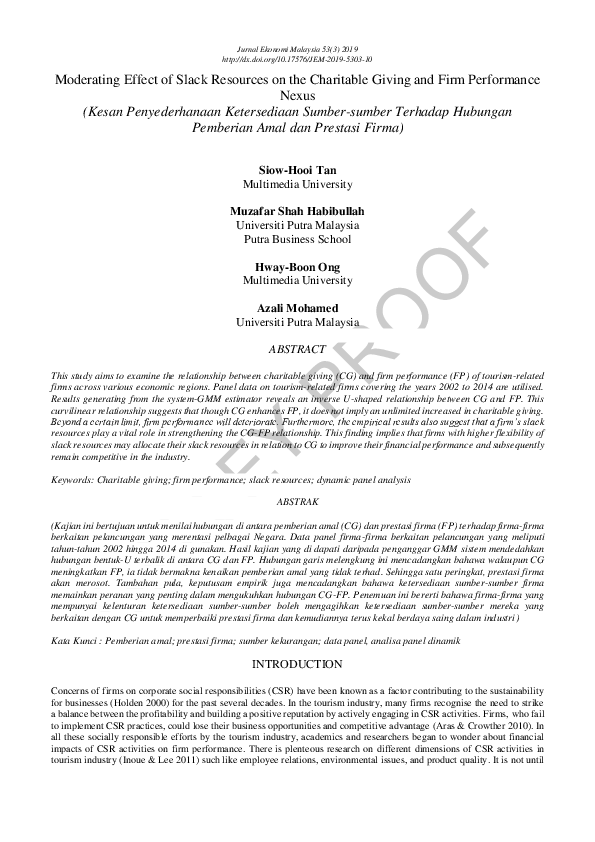 (PDF) Moderating Effect of Slack Resources on the Charitable Giving and ...
