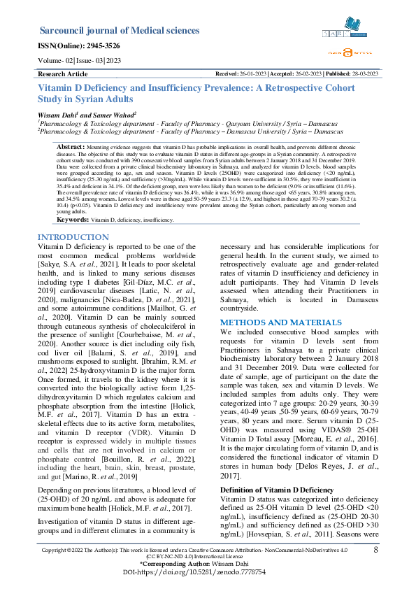 (PDF) Vitamin D Deficiency and Insufficiency Prevalence: A ...
