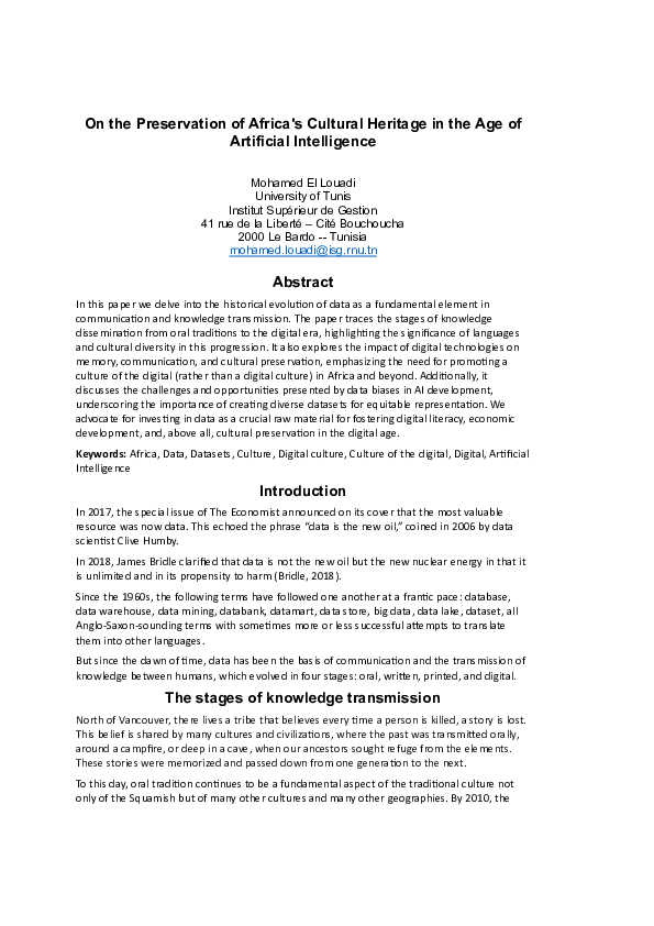 (PDF) On the Preservation of Africa's Cultural Heritage in the Age of ...