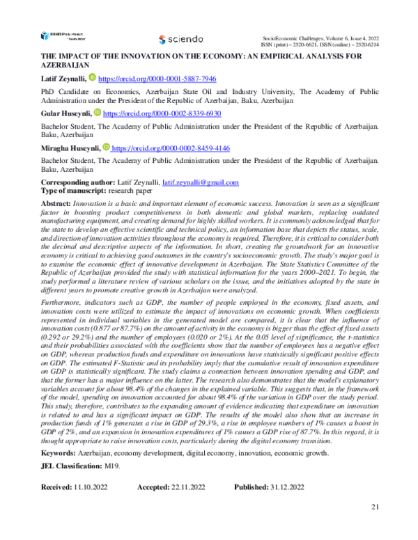 (PDF) The impact of the innovation on the economy: an empirical ...