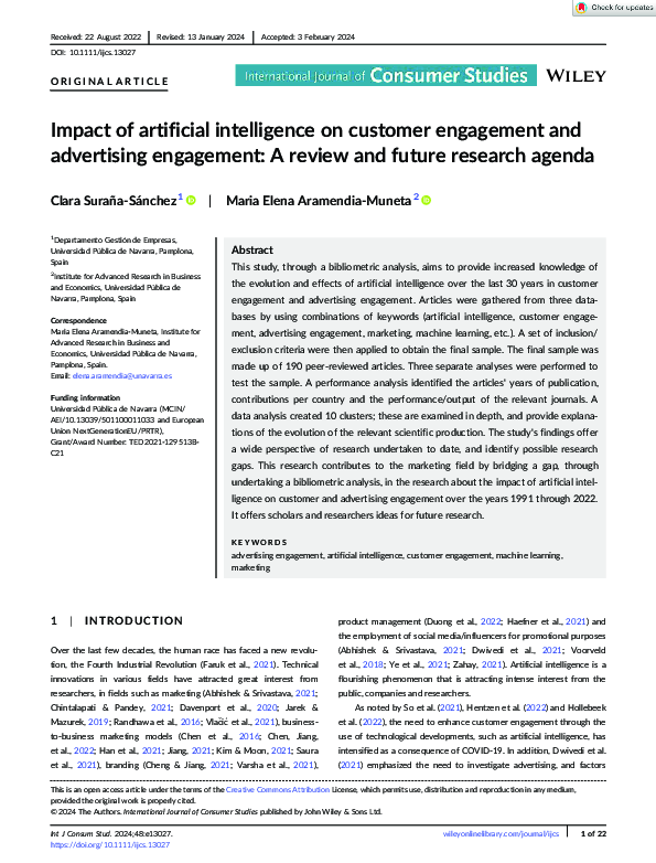 (PDF) Impact of artificial intelligence on customer engagement and ...