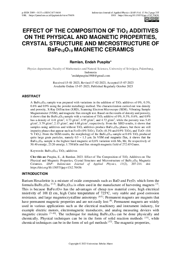 (PDF) Effect of The Composition of TiO2 Additives on The Physical and ...