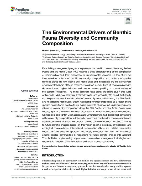 (PDF) The Environmental Drivers of Benthic Fauna Diversity and ...