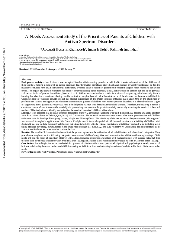 (PDF) A Needs Assessment Study of the Priorities of Parents of Children ...