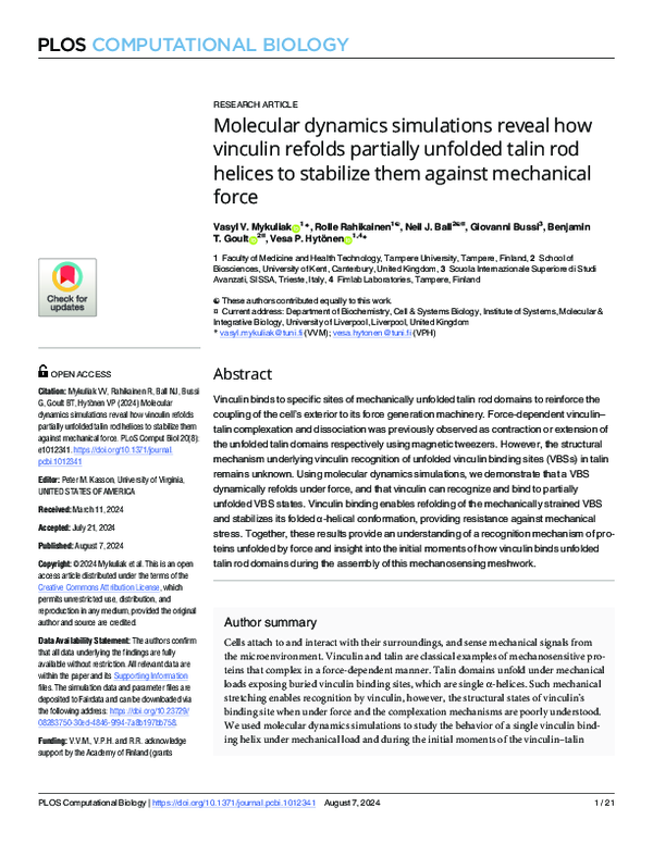 (PDF) Molecular dynamics simulations reveal how vinculin refolds ...