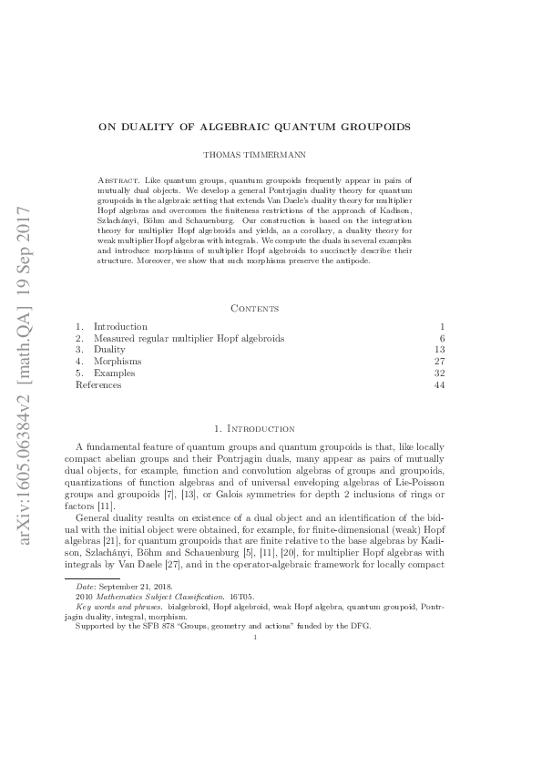 (PDF) On duality of algebraic quantum groupoids