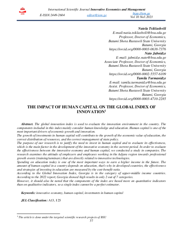 (PDF) The Impact of Human Capital on the Global Index of Innovation