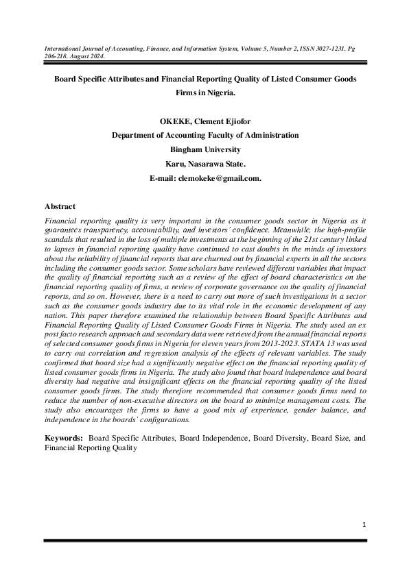 (PDF) Board Specific Attributes and Financial Reporting Quality of ...