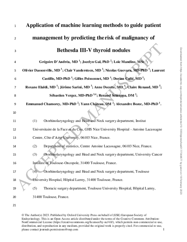 (PDF) Application of machine learning methods to guide patient ...