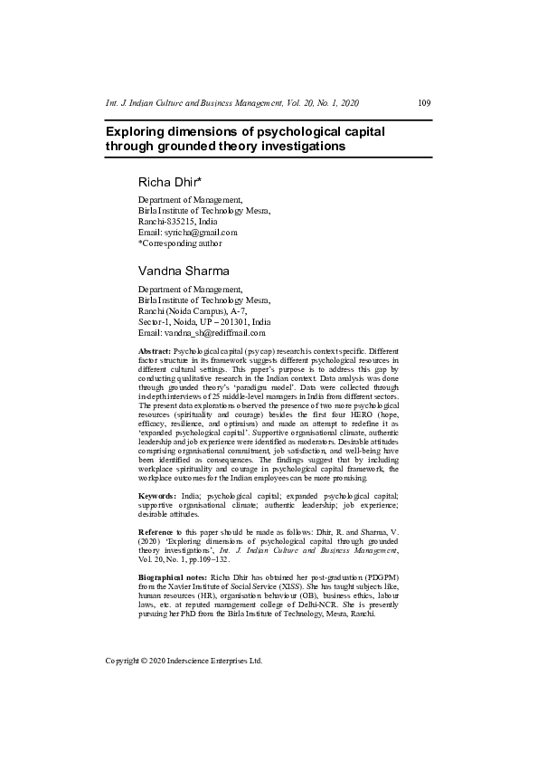 (PDF) Exploring dimensions of Psychological Capital through Grounded ...