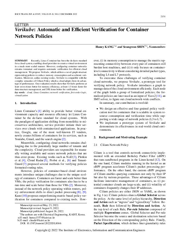(PDF) Verikube: Automatic and Efficient Verification for Container ...