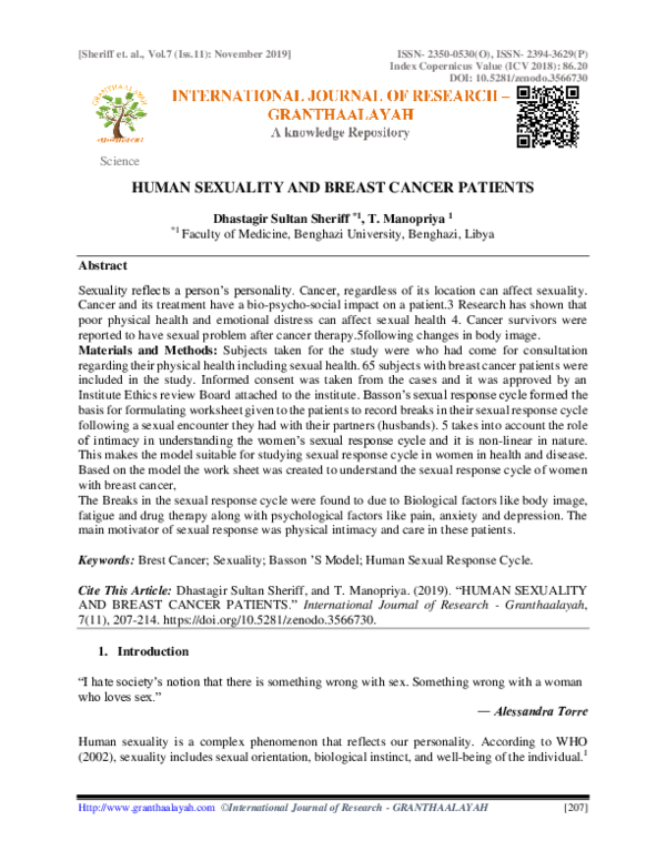 (PDF) Human Sexuality and Breast Cancer Patients
