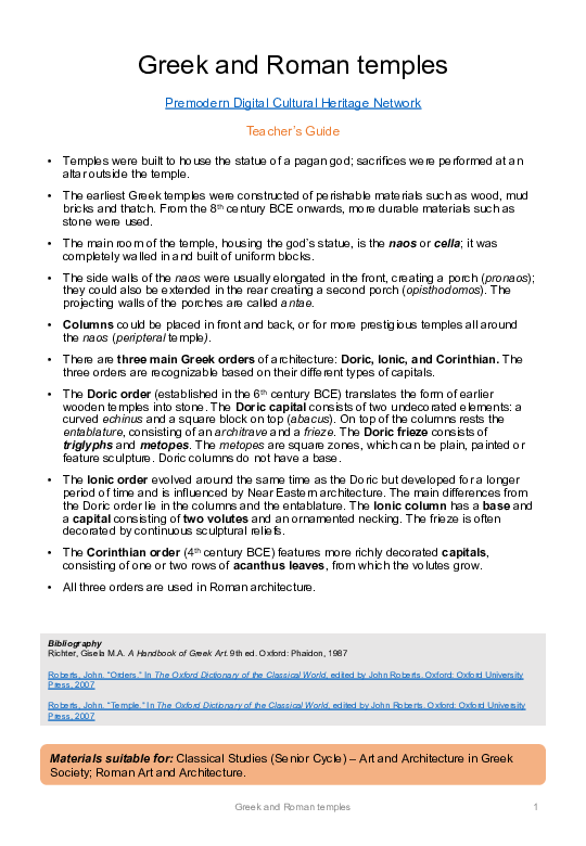 (PDF) Greek and Roman Temples Teacher's Guide (Schools)