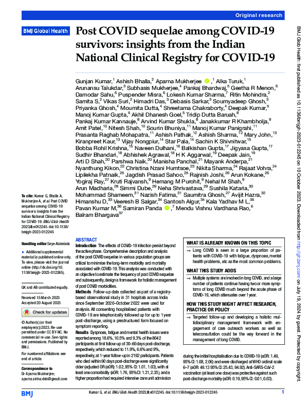 (PDF) Post COVID sequelae among COVID-19 survivors: insights from the ...