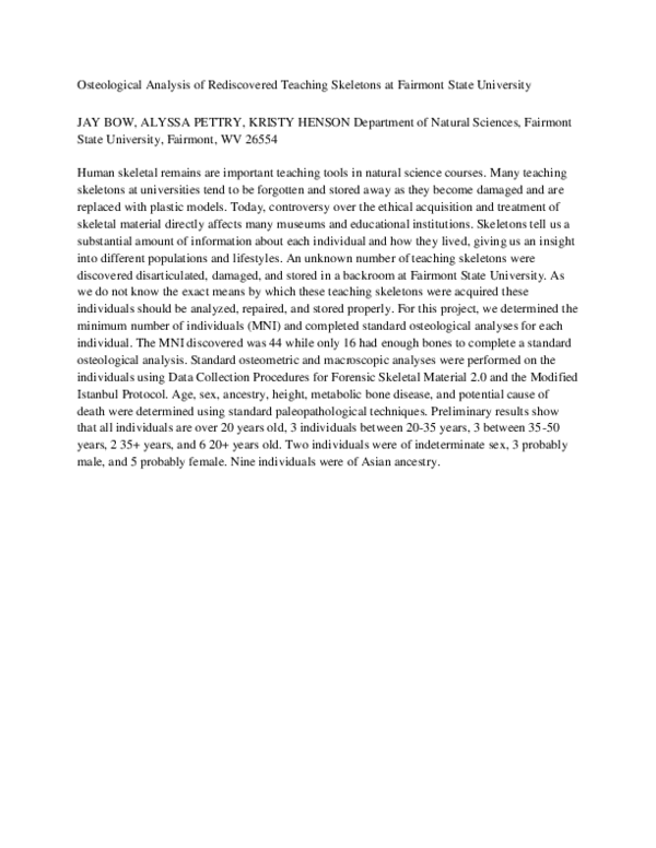 (PDF) Osteological Analysis of Rediscovered Teaching Skeletons at ...