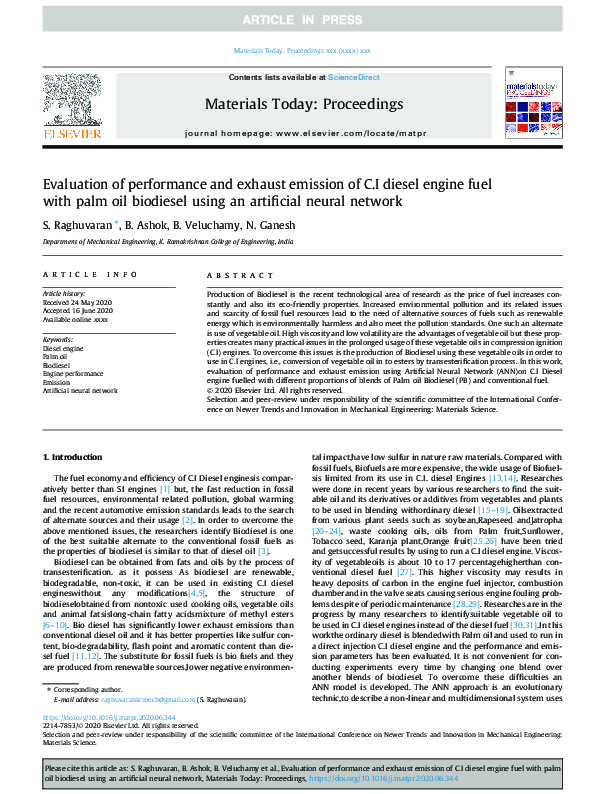 (PDF) Evaluation of performance and exhaust emission of C.I diesel ...