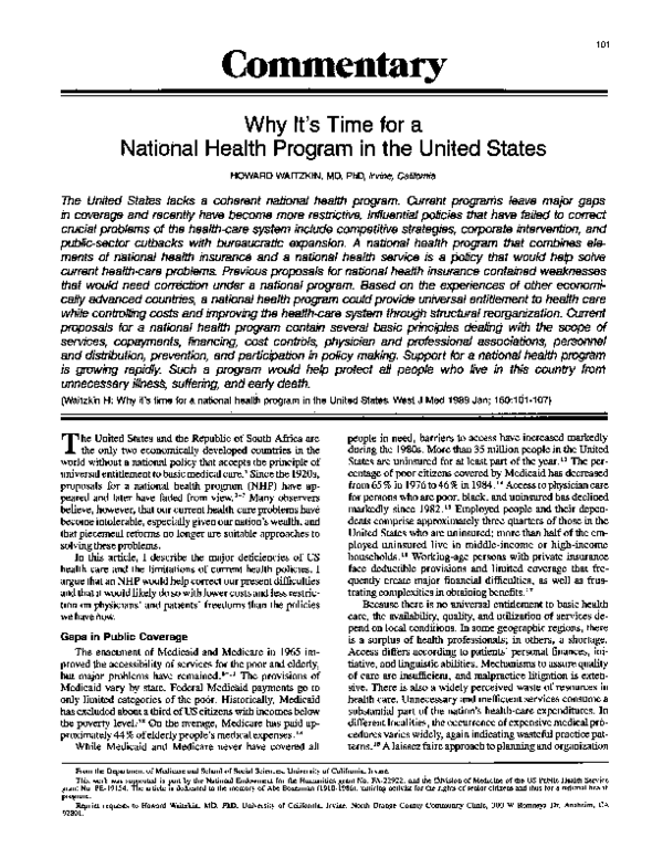 (PDF) Why it's time for a national health program in the United States