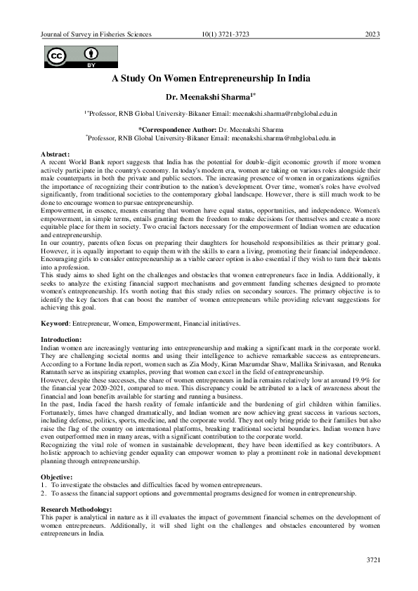 (PDF) A Study On Women Entrepreneurship In India