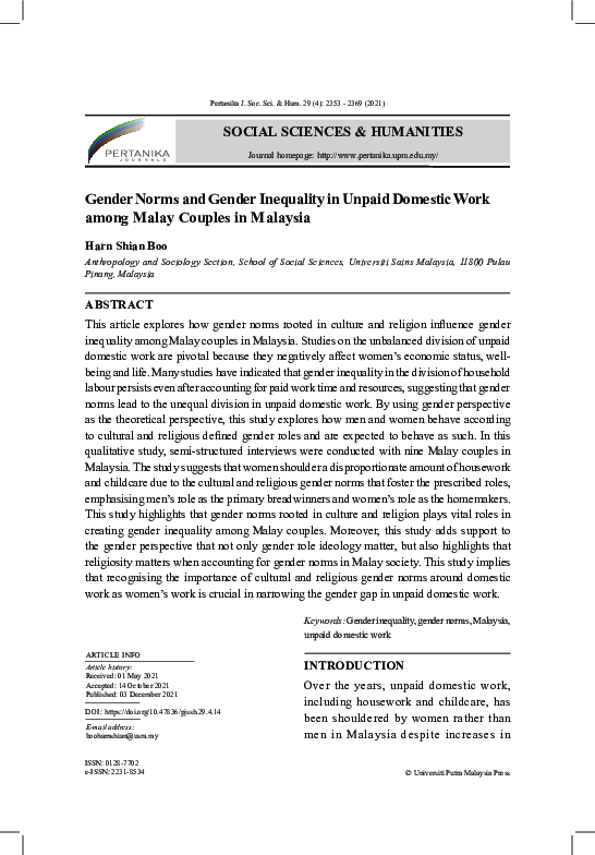 (PDF) Gender Norms and Gender Inequality in Unpaid Domestic Work among ...