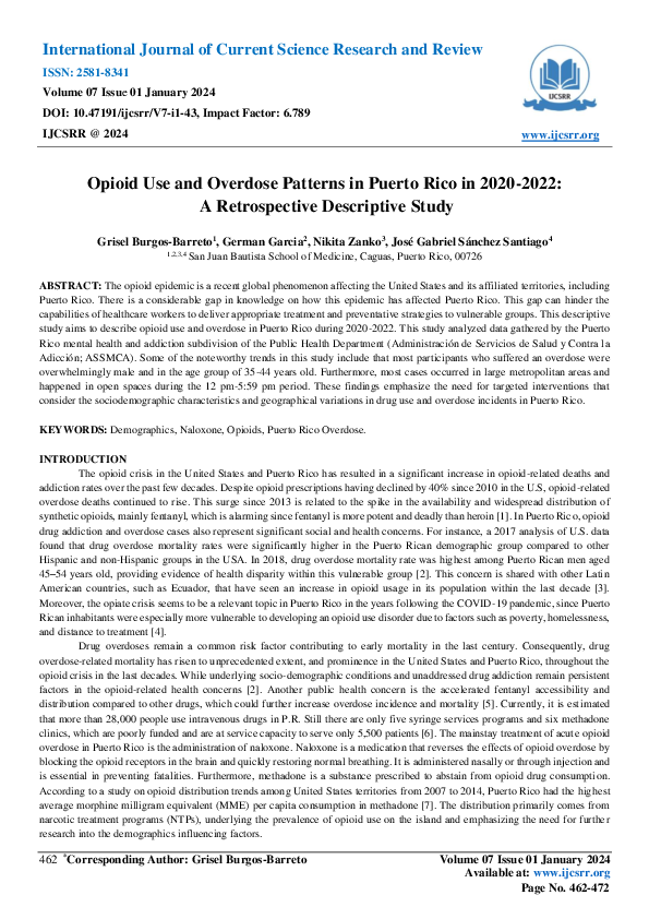 (PDF) Opioid Use and Overdose Patterns in Puerto Rico in 2020-2022: A ...