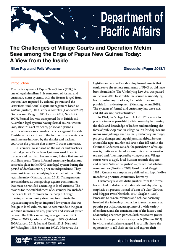 (PDF) The Challenges of Village Courts and Operation Mekim Save among ...
