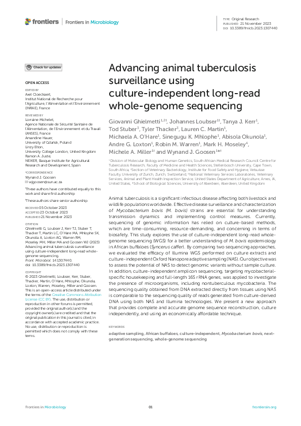(PDF) Advancing animal tuberculosis surveillance using culture ...