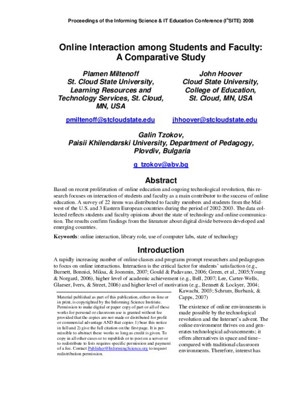 (PDF) Online Interaction among Students and Faculty: A Comparative Study