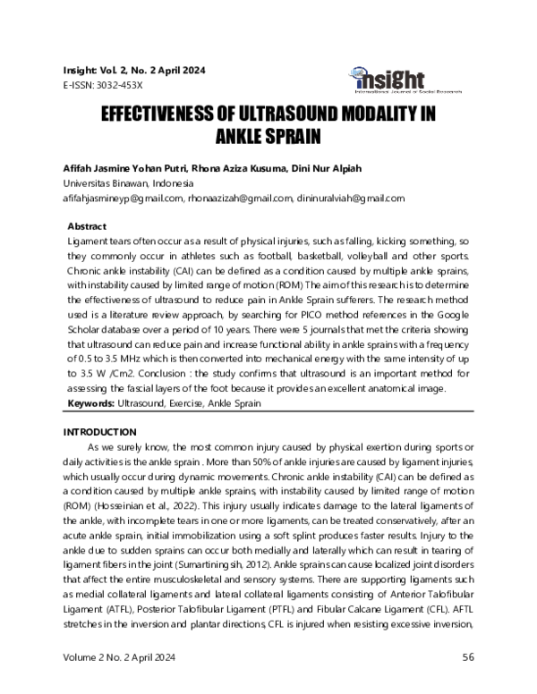 (PDF) Effectiveness of Ultrasound Modality In Ankle Sprain