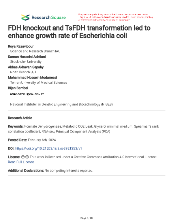 (PDF) FDH knockout and TsFDH transformation led to enhance growth rate ...