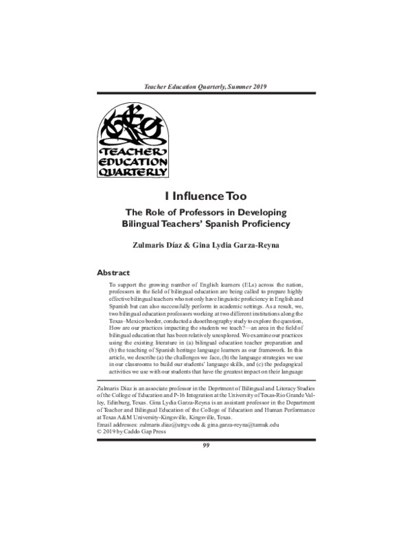 (PDF) I Influence Too: The Role of Professors in Developing Bilingual ...
