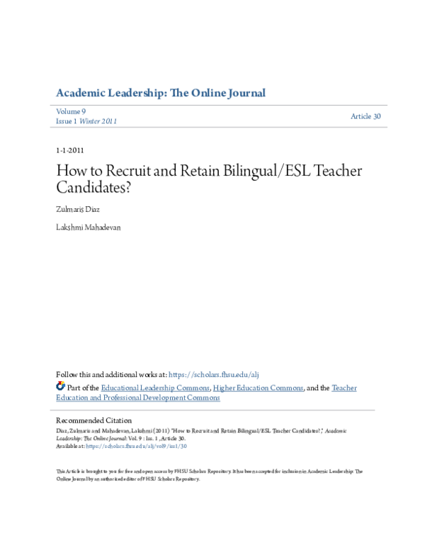 (PDF) How to Recruit and Retain Bilingual/ESL Teacher Candidates?