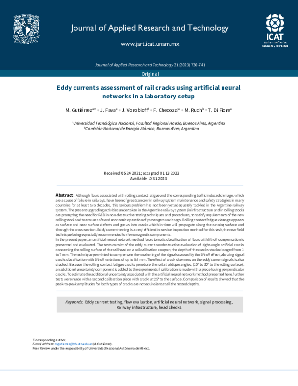 (PDF) Eddy Currents Assessment of Rail Cracks Using Artificial Neural ...