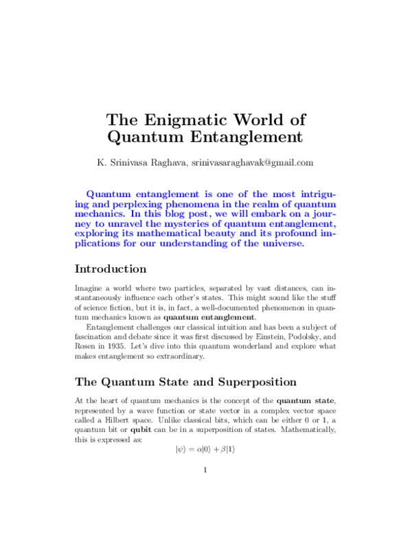 (PDF) Quantum entanglement