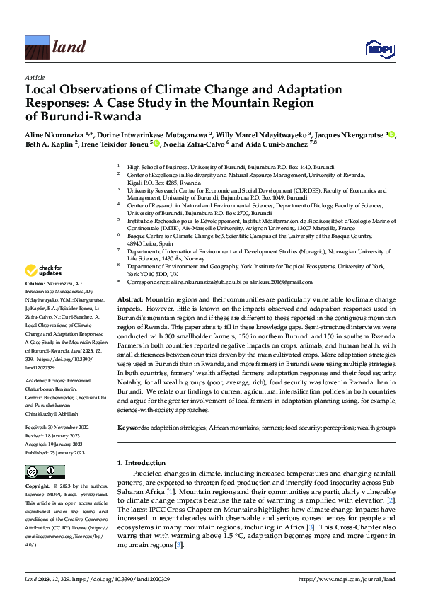 (PDF) Local Observations of Climate Change and Adaptation Responses: A ...