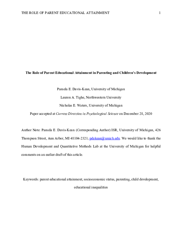 (PDF) The Role of Parent Educational Attainment in Parenting and ...