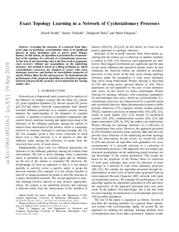 (PDF) Exact Topology Learning in a Network of Cyclostationary Processes