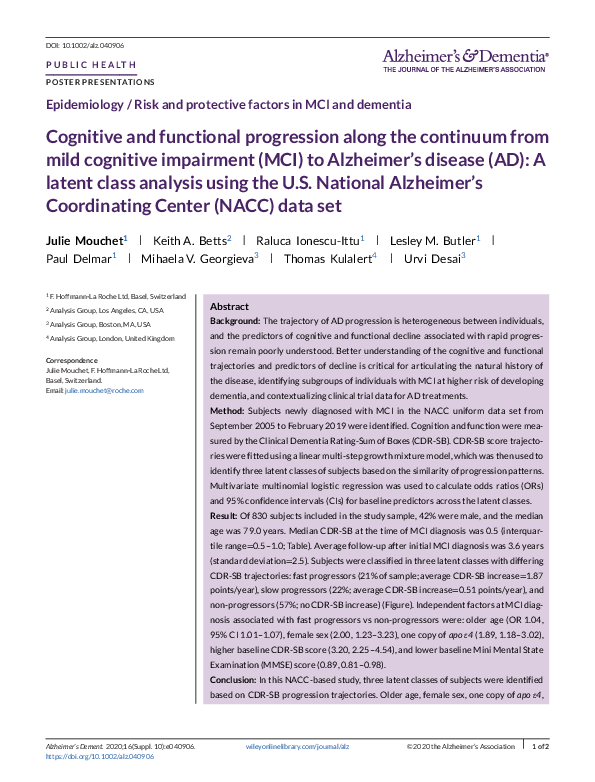 (PDF) Cognitive and functional progression along the continuum from ...