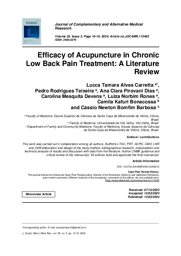 (PDF) Efficacy of Acupuncture in Chronic Low Back Pain Treatment: A ...