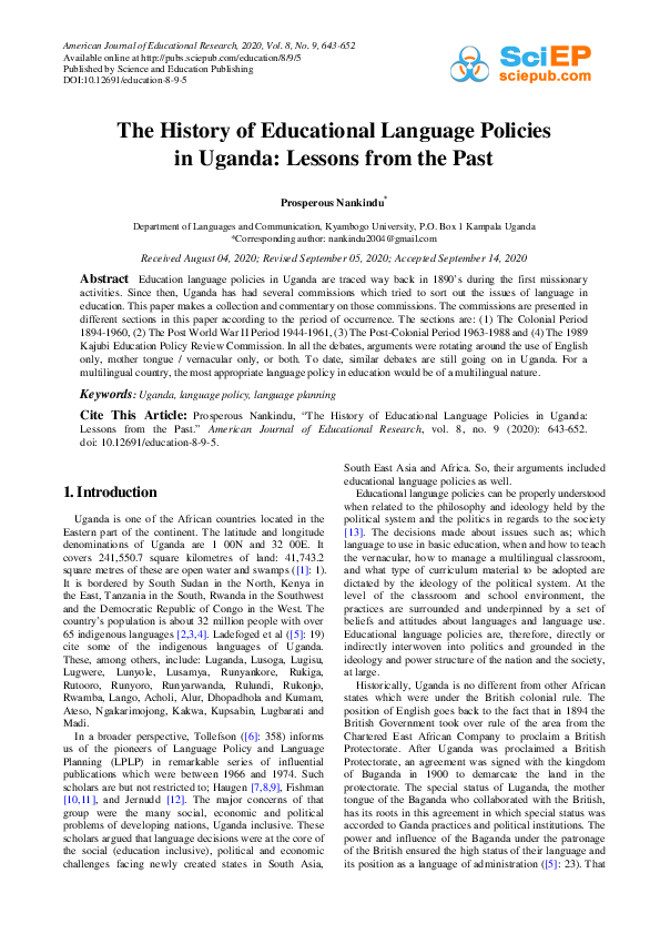 (PDF) The History of Educational Language Policies in Uganda: Lessons ...