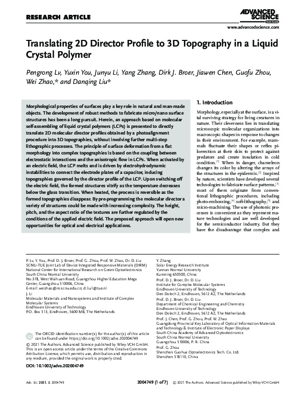 (PDF) Translating 2D Director Profile to 3D Topography in a Liquid ...
