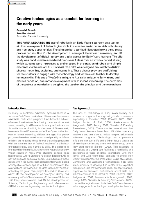 (PDF) Creative Technologies as a Conduit for Learning in the Early Years