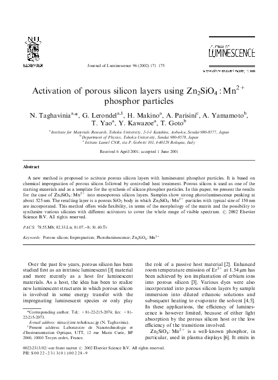 (PDF) Activation of porous silicon layers using Zn2SiO4:Mn2+ phosphor ...