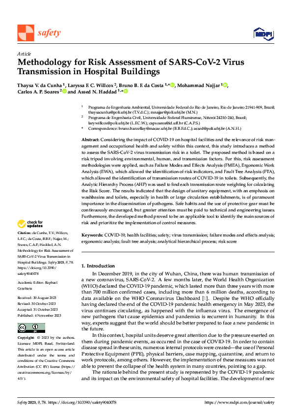 (PDF) Methodology for Risk Assessment of SARS-CoV-2 Virus Transmission ...