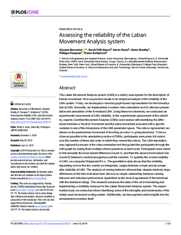 (PDF) Assessing the reliability of the Laban Movement Analysis system ...
